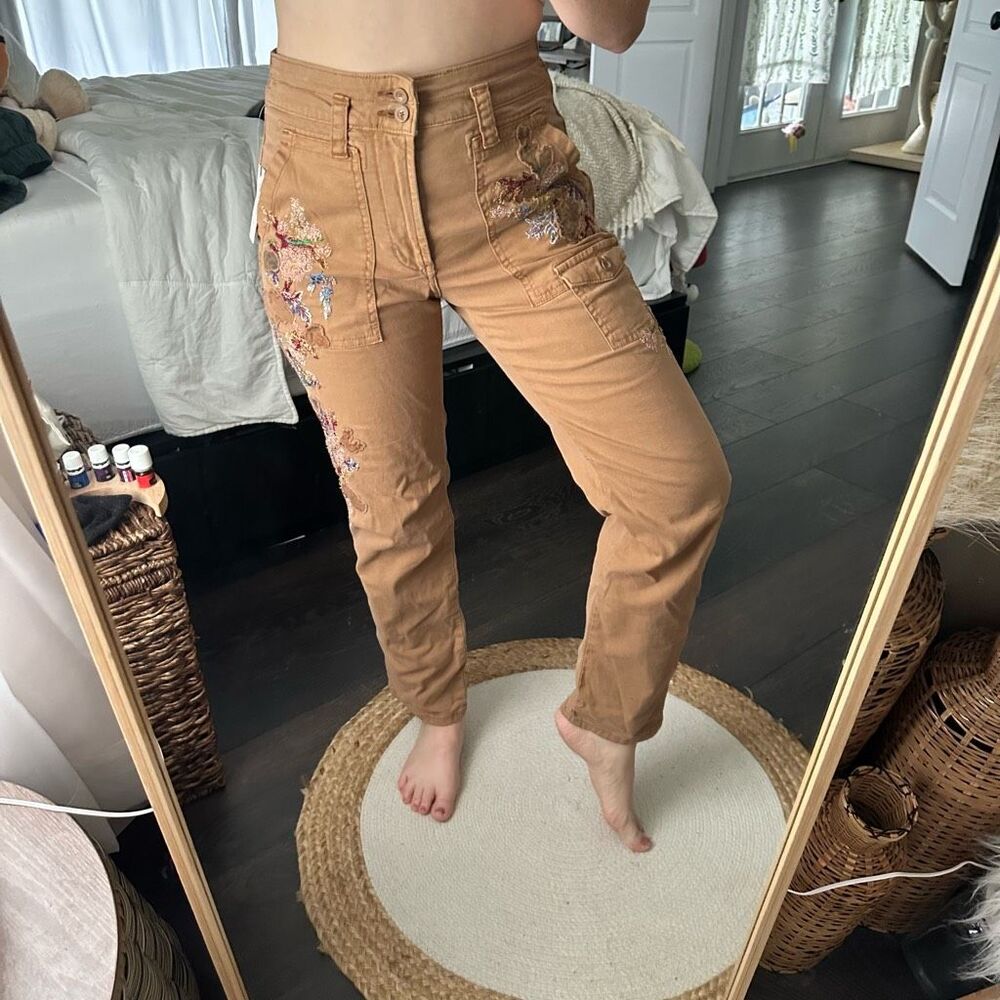 Anthropologie Women’s Terra Cotta 27 The Wanderer Embroidered Utility Pant NWT - Picture 2 of 8